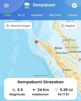 Gempa 5,5  Magnitudo Guncang Kota Banda Aceh dan Sekitarnya