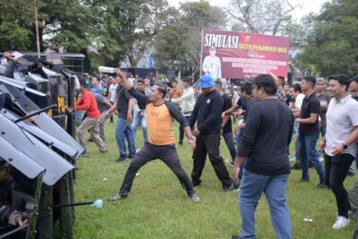 Jelang Pemilu 2024 Polres Langsa Gelar Simulasi Sispamkota